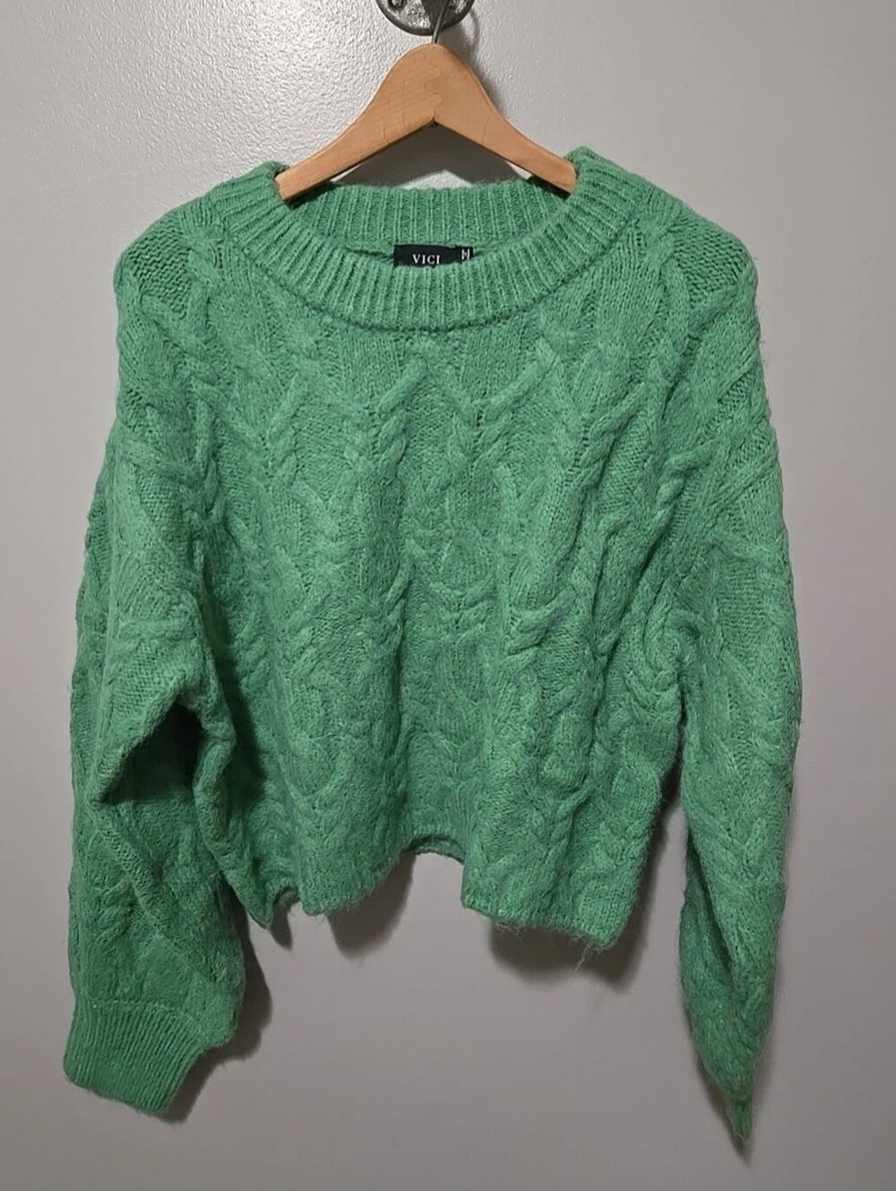 Vici Green Cable Knit Sweater Top. Sz. XL Crop NWOT